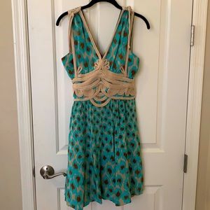 Nanette Lepore turquoise/nude cocktail dress sz 2